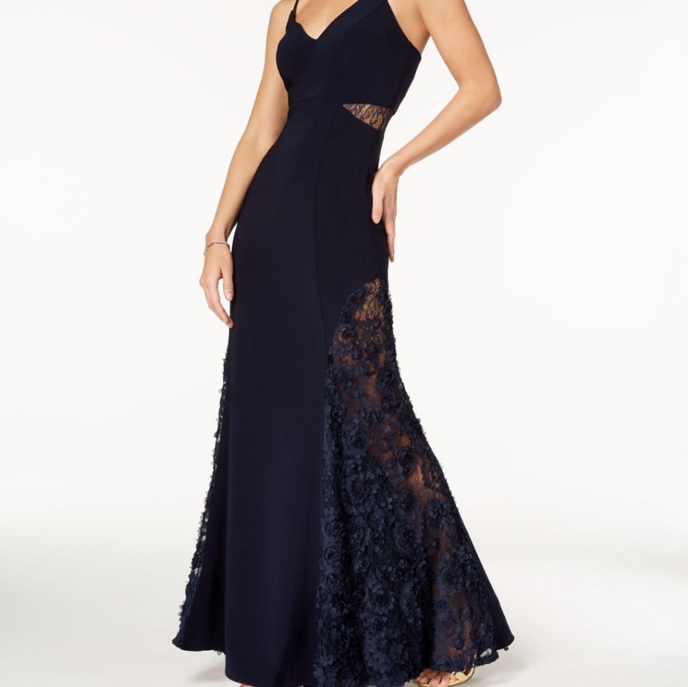 Navy blue long mermaid dress